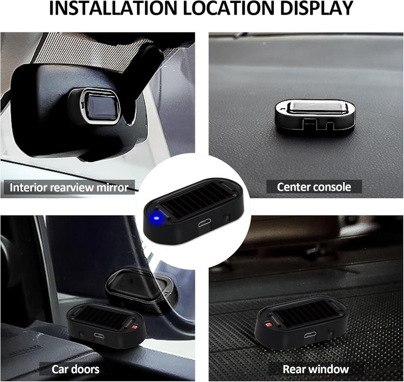 Shudyear Car Solar Power Simulated Dummy Alarm, Anti-Theft LED Flashing Security Light Fake Lamp, Automotive Warning Interior Safety Lights with USB Charger Port,Car Alarm Light Fake Lamp (Blue) - Image 3